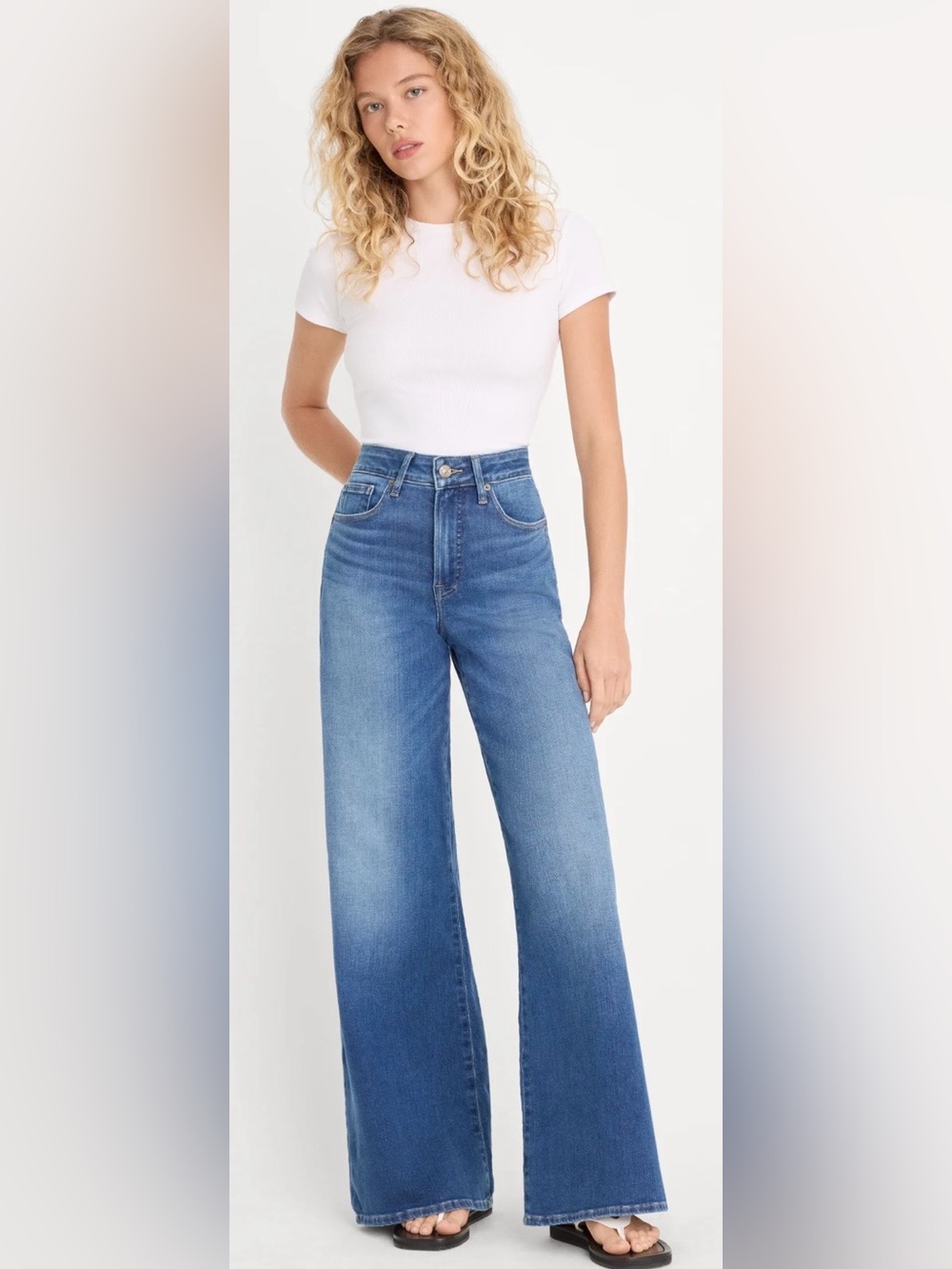 Good American Petite Palazzo Demin Stretch Jeans Women 22x29 WideLeg Body Sculpt